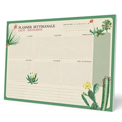 Imagen de Grupo Erik Bloc Planificador semanal A4 Botanical Cacti Organizador Planning escritorio │Planificador en Italiano