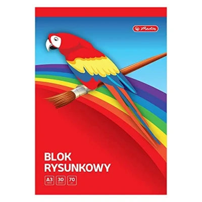 Imagen de Herlitz® Bloque De Dibujo Formato Hoja A3 30 Hojas Papel Blanco Para Dibujar, Pintura Lápices, Lápiz, Recorte, Origami Plegable Peso 70 g/m² Nieve Práctico