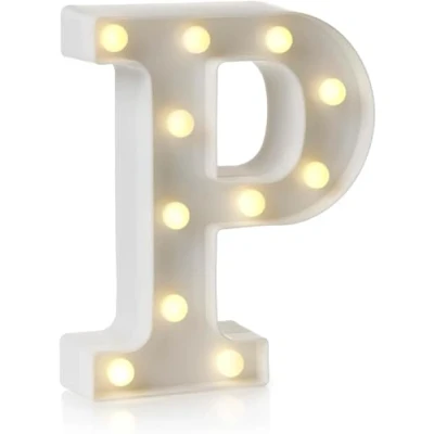 Imagen de Letrero LED de letras y números del alfabeto, lámpara decorativa para el hogar, fiesta cumpleaños, eventos, luces nocturnas, 22 cm (P)