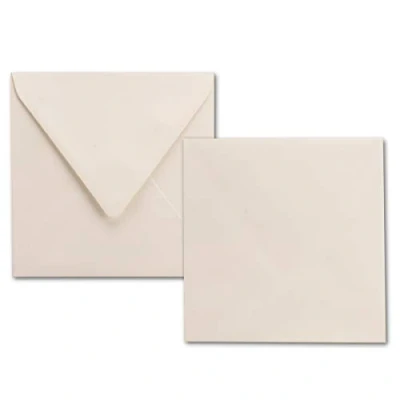 Imagen de 25 sobres cuadrados color natural (crema), 100 g/m², 15 x cm, ideal para tarjetas de felicitación e invitaciones. Marca: Papelería Neuser