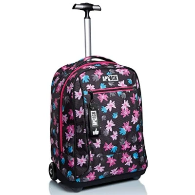 Imagen de Appack Mochila con Ruedas Big Trolley, YUZER, Negro y Rosa 2 en 1, Escolar Carro, Crossover System Bolso Niñas Adolescentes Bolsillo Frontal Cremallera