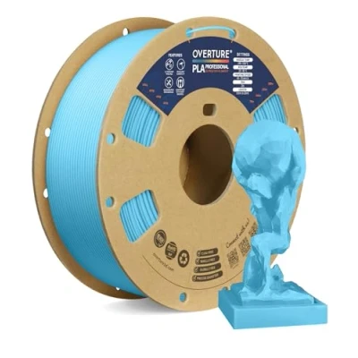 Imagen de OVERTURE PLA Plus (PLA+) Filamento 1,75 mm Dureza Profesional Rollo Mejorado, Premium 1 kg (2,2 libras), Precisión Dimensional 99% Probabilidad +/ 0.02 (Azul Claro)