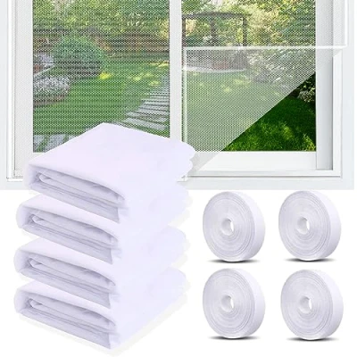 Imagen de 4 Mosquitera para Ventana,130 x 150 cm Ventana Autoadhesiva con rollos de cinta autoadhesiva,Pantalla Universal que mantiene a los insectos,moscas/mosquitos (Blanco++)