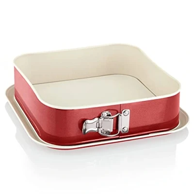 Imagen de Grizzly Molde alto y cuadrado desmontable para tartas, de 24 x cm, color rojo crema, con protección contra fugas antiadherente
