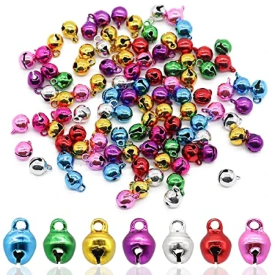 Imagen de CHUNLIN Mini Campanas Metálicas Cascabeles Multicolor 100 Piezas, decoración de árboles Navidad, Manualidades Hechas a Mano, Collar Mascotas