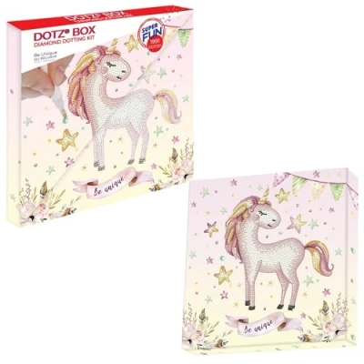 Imagen de Diamond DOTZ Box Painting con Marco. Cuadro de Diamantes 5D Unicornio Be Unique. Kit Completo Pintura 28 x Cm