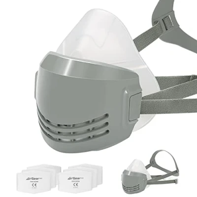 Imagen de AirGearPro D 200 Máscara Respiratoria Reutilizable con Filtros, Antipolvo, para Pintar, Construcción, Bricolaje, Lijado