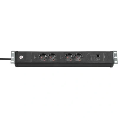Imagen de Brennenstuhl Premium Web Line V3 regleta enchufes 19&quot; con 4 tomas, Main Follow y conexión LAN (cable de 3m, para rack 19&quot;, fabricado en Alemania) negro
