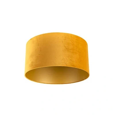 Imagen de QAZQA Clásico/Antiguo Algodón Pantalla terciopelo ocre/oro 50/50/25, lámpara colgante,Pantalla de pie