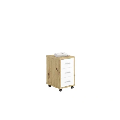 Imagen de FMD Möbel Cajonera con Ruedas, Madera de ingeniería, Artisan Roble/Blanco Brillante, ca. 35 x 53,6 42 cm