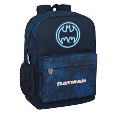 Imagen de Safta BATMAN LEGENDARY Mochila Escolar, Adaptable a Carro, Ideal para Niños de Diferentes Edades, Cómoda y Versátil, Calidad Resistencia, 32x14x43 cm, Color Azul Marino