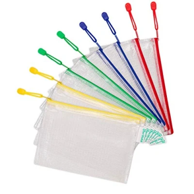 Imagen de Tarifold Fr 509029 Lote 8 Bolsas de Archivo con Cremallera Malla A5, Carpetas A5 Plástico Impermeable para Documentos, Recibos Papelería Oficina Viaje escuela, hogar, colores surtidos