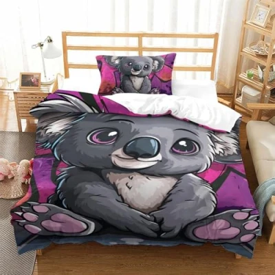 Imagen de Funda Nórdica Koala Juego De Ropa Cama 2 Piezas Impresión 3D con Fundas Almohada,Microfibra Edredon Cremallera para Niños Y Niñas Single（135x200cm）