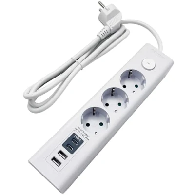 Imagen de Regleta toma múltiple de 3 vías con interruptor 4 USB A C cable 1,5m blanco