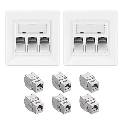 Imagen de kwmobile 6X Módulo Keystone blindado RJ45 Conectores con Carcasa metálica para Cables Cat 6A 2X Aplique de Pared Montaje sin Herramientas