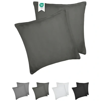 Imagen de Barbons Funda de Almohada 60x60 Antracita Juego 2 100% Algodón Jersey, Cojin para Cama Protector 60 x cm
