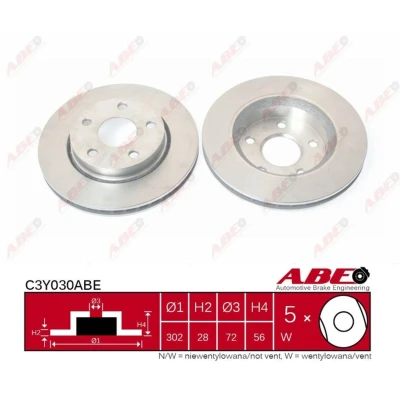 Imagen de ABE C3Y030ABE Disco de freno Eje delantero 302 28 5 ventilado JEEP: WRANGLER 3