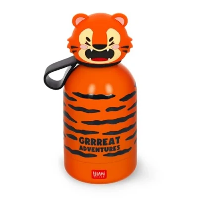Imagen de Legami Botella de agua para niños Hot&amp;Cold BFF, Tiger, doble capa acero inoxidable 18/8 con cierre hermético, se mantiene caliente durante 12 h y fría 24 h, capacidad 310 ml