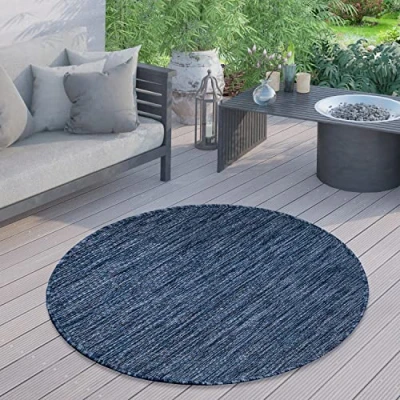 Imagen de Paco Home Alfombra Exterior Redonda Intemperie Balcón Terraza Cocina Motivo Monocolor, tamaño:Ø 120 cm Redon, Color:Café
