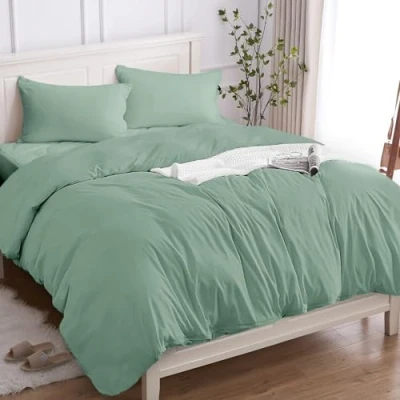 Imagen de Cotopuro Funda Nórdica Cama 135/150 de 100% Algodón, Juego Edredón 240x220 y 2 Fundas Almohada 50x80 Algodón Premium 150GSM, Suave, Transpirable, Hipoalergénico Verde Agua