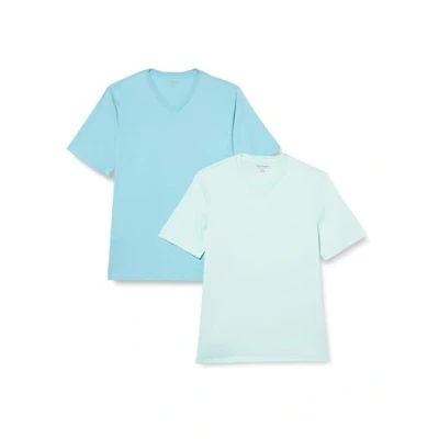 Imagen de Amazon Essentials Camisetas de Cuello en v Manga Corta Hombre, Pack 2, Azul Agua/Azul Claro, XL