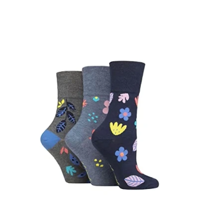 Imagen de SockShop Gentle Grip Colourburst Calcetines para mujer, 3 unidades, diseño floral, Blues