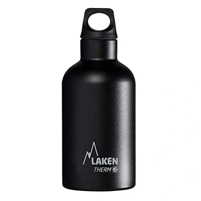 Imagen de Botella Térmica de Acero Inoxidable Doble Pared Aislada al Vacío Laken (0,35L Negro) Para Niños y Adultos/Para Gimnasio Deportes Resistente Duradera