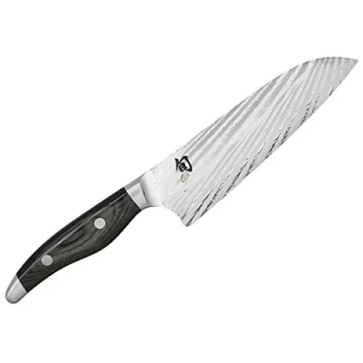 Imagen de KAI Shun Nagare Santoku 18 cm longitud de la hoja 72 capas acero Damasco VG 2 y 10 doble núcleo madera Pakka gris negro hecho en Japón cuchillo cocina japonés forjado