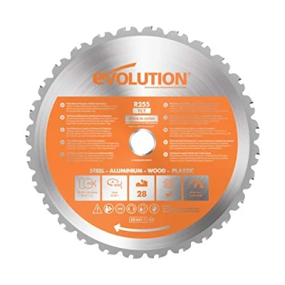 Imagen de Evolution Power Tools R255TCT Hoja de sierra multiuso con punta acero carburo RAGE, Corta dulce, aluminio, plástico, incluso madera clavos incrustados, 255 mm