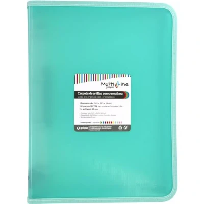 Imagen de Grafoplás Archivador Anillas con Cremallera A4+ Mint Pastel Multiline 4 Mixtas 25mm Cubierta Polipropileno Rayado Vertical Capacidad Extra para Hojas de Papel Formato Folio