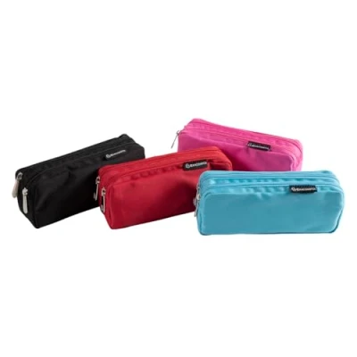 Imagen de EXACOMPTA Ref. 52760E 1 Estuche Color 2 Compartimentos con Cremallera de Metal poliéster Resistente Puede Contener un diezmetro Doble Colores aleatorios: Azul, Negro, Rosa o Rojo