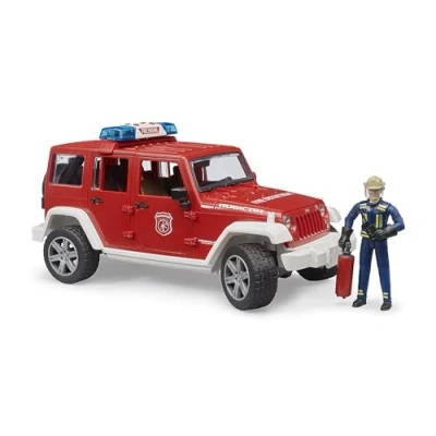 Imagen de bruder 02528 Jeep Wrangler Unlimited Rubicon coche de bomberos con bombero, módulo luz y sonido, vehículo emergencia
