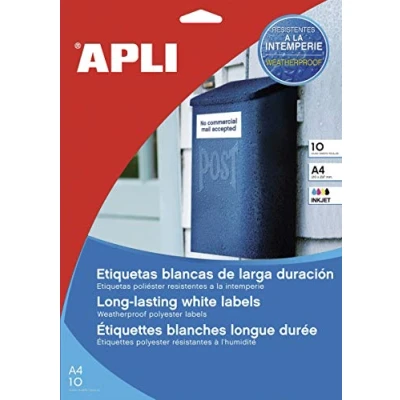 Imagen de APLI 16683 Etiquetas blancas resistentes intemperie 63,5 x 33,9 mm 10 hojas
