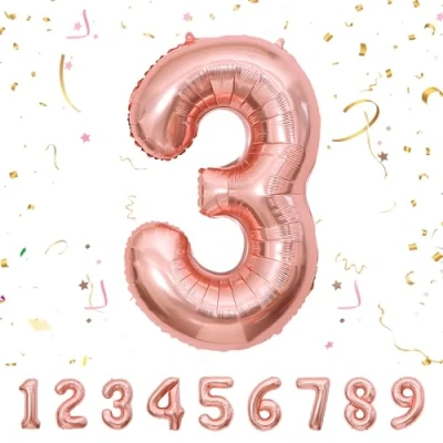 Imagen de Globos de Cumpleãnos 3 Oro_rosa,101 CM Globo Numeros Gigantes Grandes Decoracion,Globo Numero 3,Globos Niño Niña Adultos,Vuelan con Helio…