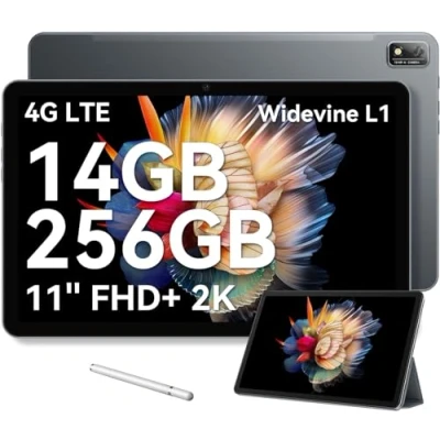Imagen de Blackview Tab16 Tablet 11 Pulgadas, 14(8+6)GB RAM + 256GB ROM(1TB TF) 2K FHD Pantalla Tablets Android 12, 4G LTE &amp; 5G WiFi, Widevine L1, 4 Altavoces/8MP+13MP/Face ID/GPS/OTG/con Lapiz Funda