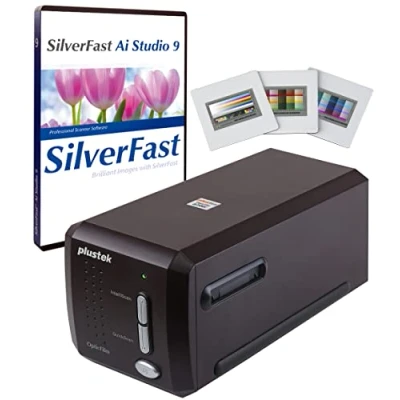 Imagen de Plustek OpticFilm 8300i Ai Escáner de película Convierte 35 mm y se desliza en digital, paquete SilverFast Studio 9 + QuickScan Plus, incluye objetivo avanzado calibración IT8 (3