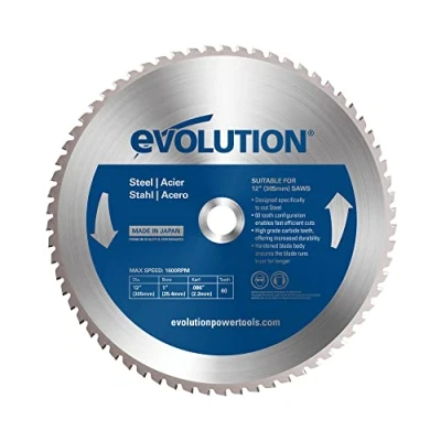 Imagen de Evolution hoja de sierra 305 mm M305TCT 60CS para cortar acero dulce: la metal con punta carburo y 60 dientes no genera calor, rebabas ni chispas