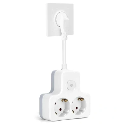 Imagen de Aigostar Adaptador Con Interruptor Enchufes 2 Tomas, Regleta Enchufe Protección Infantil,16A,250V,cable de 0,05m Blanco (1 Pieza, Schuko, Gris
