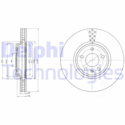 Imagen de DELPHI BG4080C Disco de freno 320 30 5 ventilado revestido sin procesar cojinete rueda, anillo sensor ABS AUDI: A5 B8 Coupé, Q5, A4 Avant