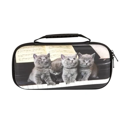 Imagen de Konix Mythics Funda de Transporte y protección Consolas Nintendo Switch, Switch Lite OLED Almacenamiento 8 Juegos Motivo Gatos Piano