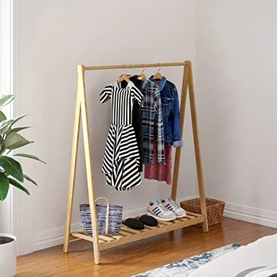 Imagen de [en.casa] Perchero Burro con 1 Barra Estante Armario para Colgar Ropa Zapatero Dormitorio Estable Pino 125 x 86 38 cm Color Natural