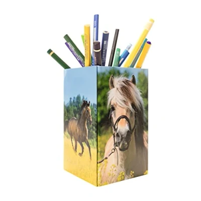 Imagen de HERMA 19734 Portalápices plegable con diseño de caballos, cartón resistente, para niñas y niños, lápices colores, rotuladores, lápices, pinceles maquillaje