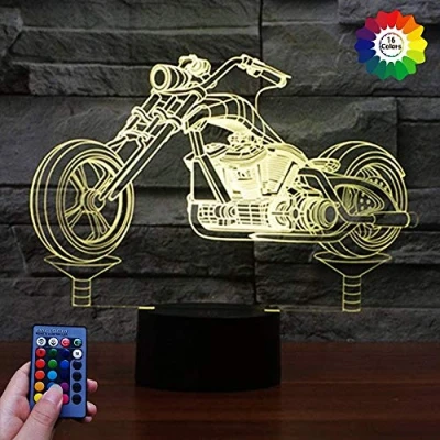 Imagen de HPBN8 Ltd 3D Ilusión Optica Moto Luz Nocturna 7/16 Colores Cambio de Control Remoto USB suministro Energía LED Lámpara Mesa Regalo Cumpleaños Navidad
