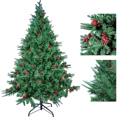 Imagen de himaly Árbol de Navidad Artificial Verde 180 cm 688 Puntas con Soporte para Navidad, 53 Frutos Rojos y piñas decoración Interior Exterior