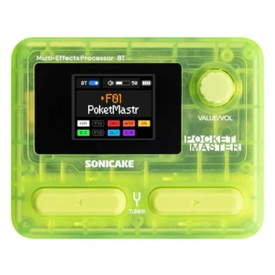Imagen de SONICAKE Pedal de guitarra multiefectos 9 Módulos efectos 100 Presets 20 Amp/Cab Procesador para OTG USB Interfaz audio BT con APP Pocket Master (Verde Transparente)