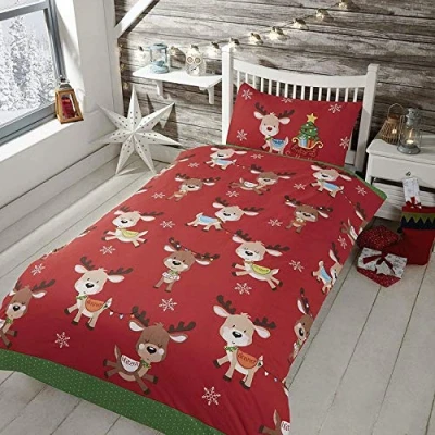 Imagen de Rapport Niños Navidad Reno Rudolph Juego Funda Edredón, Polialgodón, Rojo, Junior