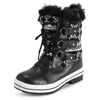 Imagen de Polar Mujer Mid Acolchado Térmica Durable Suela De Goma Impermeable Invierno Nieve Piel Sintética Botas Negro Cardy UK5/EU38 YC0633