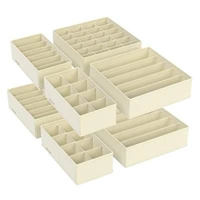 Imagen de SONGMICS Juego de 8 Organizadores para Cajones Ropa Interior, Divisores Cajones, Plegables, Sujetadores, Calcetines, Corbatas, Cajas Tela Armario, Beige RUS008M01