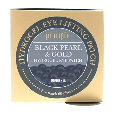 Imagen de PETITFEE Parches para el Contorno de Ojos Pequeños Black Pearl Gold, Hidratantes y Reafirmantes, Reducen Ojeras Puffiness, 60 Unidades (30 pares)