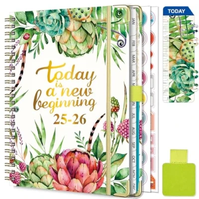 Imagen de Gumiho Agenda semanal 2025 2026 Espiral A5 escolar (julio de junio 2026) 12 meses Planner con hebilla bolígrafo, Regla Marcador y pegatinas plan (verde claro)